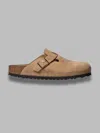 Birkenstock Boston Leather Slippers In Brown