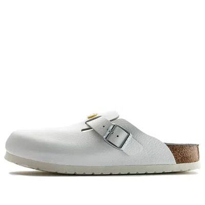 Birkenstock Boston Esd Natural Leather Narrow Fit Sandals 'white' In Gray