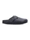 Birkenstock Black Leather Boston Sandals With Cork-latex Footbed