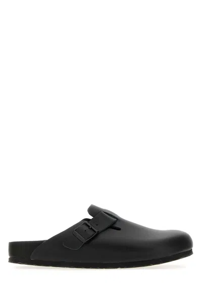 Birkenstock Boston Slipper Black In Smooth Leather In Animal Print