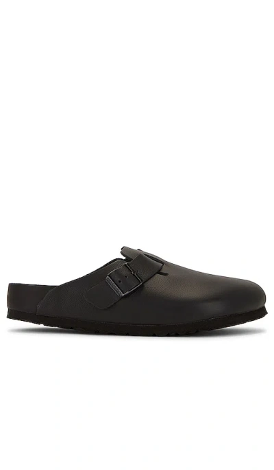 Birkenstock Boston Slipper Black In Smooth Leather In Animal Print