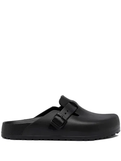Birkenstock Boston Suede-trimmed Leather Clogs In Black