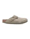 Birkenstock Grey Suede Clogs With Anatomical Footbed In Faded Khaki
