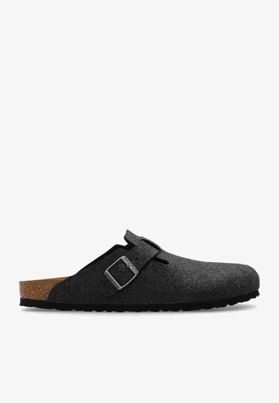 Birkenstock Boston Felt Mules In Gray