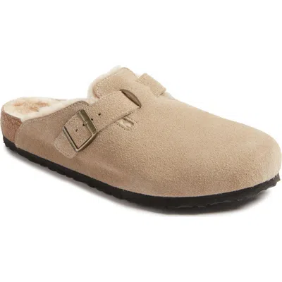 Birkenstock Boston Genuine Shearling Lined Clog In Taupe
