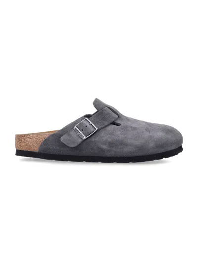 Birkenstock Boston Grey Suede Mule In Gray