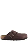 Birkenstock Leather Boston Slippers Buckle Detail In Habana