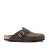 Birkenstock Leather Boston Slippers Buckle Detail In Black