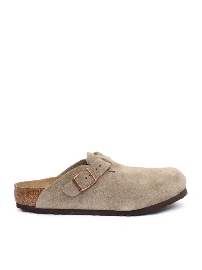 Birkenstock Boston Kids Taupe, Suede Leather In Brown