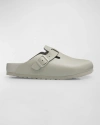 Birkenstock Boston Exquisite Leather Buckle Clogs In Mineral Gray