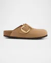 Birkenstock Boston Big Buckle Womens Nubuck Leather Clogs In Sandcastle