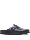Birkenstock Black Leather Boston Sandals With Cork-latex Footbed In Schwarz