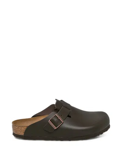 Birkenstock Boston Leather Flat Mules In Brown