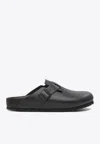 Birkenstock Black Leather Boston Sandals With Cork-latex Footbed In Black