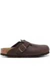 Birkenstock Leather Boston Slippers Buckle Detail In Brown