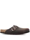 Birkenstock Leather Boston Slippers Buckle Detail In Brown