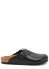 Birkenstock Boston Leather Sliders In Black