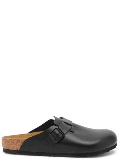 Birkenstock Boston Leather Sliders In Black