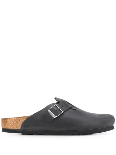 Birkenstock Boston Leather Slippers In Gray