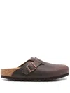 Birkenstock Leather Boston Slippers Buckle Detail In Brown
