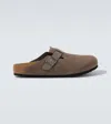 Birkenstock Boston Leve Leather Clogs In Concrete Gray