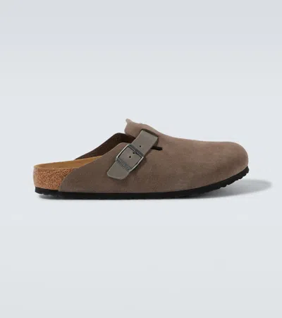 Birkenstock Boston Leve Leather Clogs In Concrete Gray