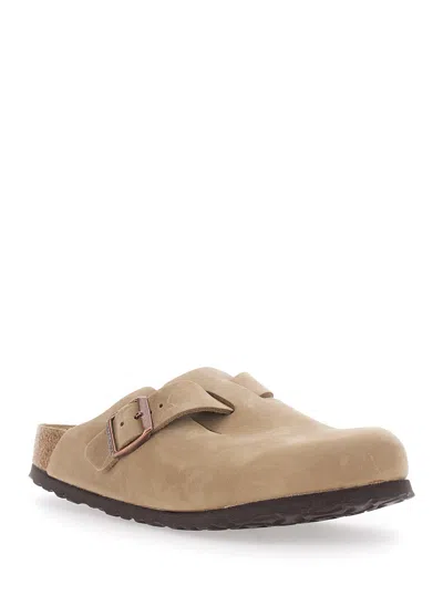 Birkenstock Boston Mini Leather Mule Flat For Women In Neutral