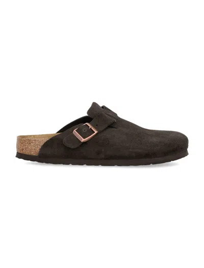 Birkenstock Boston Mocca Suede Mule In Brown