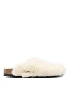 Birkenstock Boston Buckled Platform Slides In Blanco