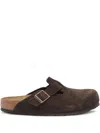 Birkenstock Boston Suede Sliders In Brown