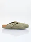 Birkenstock Boston Suede Sliders In Green