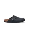 Birkenstock Slate Leather Boston Slippers In Nero