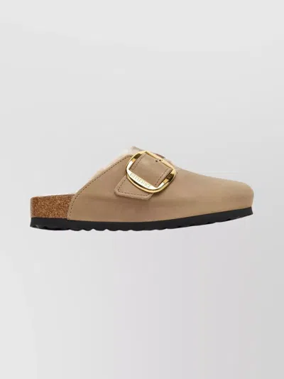 BIRKENSTOCK BOSTON MULES WITH GOLD BUCKLE AND RUBBER SOLE