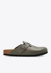 Birkenstock Boston Natural Leather Flat Clogs In Gray