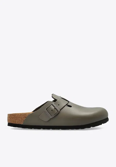 BIRKENSTOCK BOSTON NATURAL LEATHER FLAT CLOGS