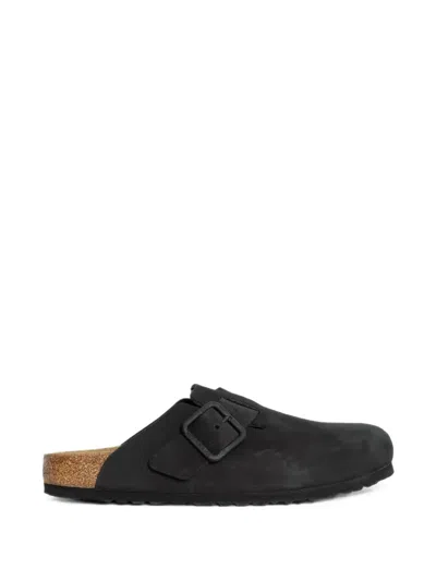 Birkenstock Arizona Unisex Suede Mule With Shearling Lining In Black