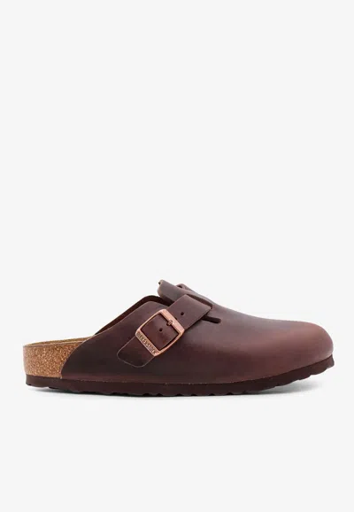 Birkenstock Boston Oiled Leather Flat Mules In Brown