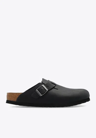 Birkenstock Boston Oiled Leather Mules In Black