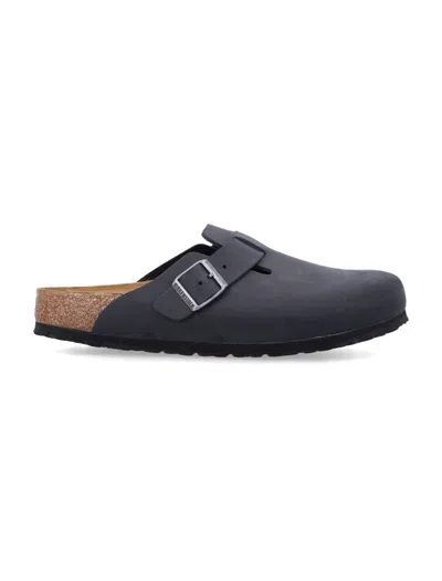 Birkenstock Boston Oiled Leather Sandals In Black