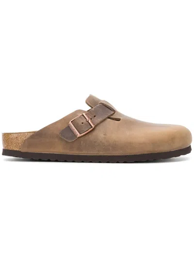 Birkenstock Boston Oiled Leather Slippers In Brown