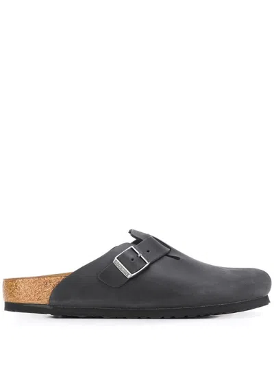 Birkenstock Boston Oiled Leather Slippers In Blue