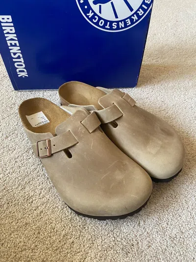 Pre-owned Birkenstock Boston Oiled Leather Tobacco Clog Shoe Mens 13 In Beige