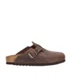 Birkenstock Boston Leather Slides In Brown