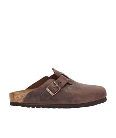 Birkenstock Boston Leather Slides In Brown
