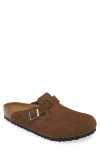 Birkenstock Boston Buckle Suede Mules In Brown