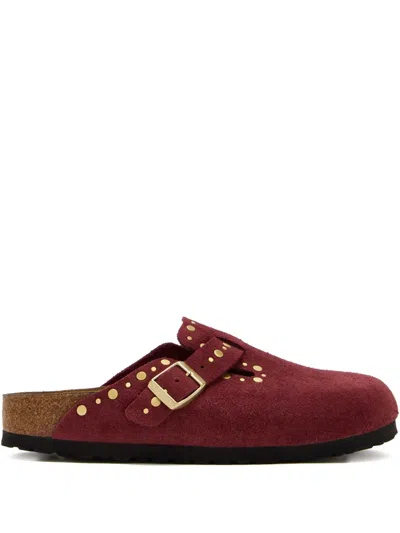 Birkenstock Boston Rivets Studded Buckle Clog In Burgundy