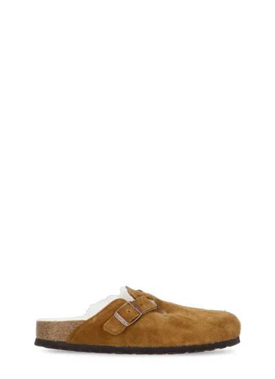 Birkenstock Buckled Shearling-lining Mules In Brown