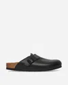 Birkenstock Boston Leather Sliders In Black