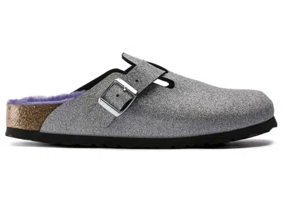 Pre-owned Birkenstock Boston Shearling Birkoflor Sneakers In Glitter Dust Silver/purple In Multi