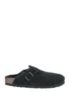 Birkenstock Arizona Unisex Suede Mule With Shearling Lining Shoes In Black